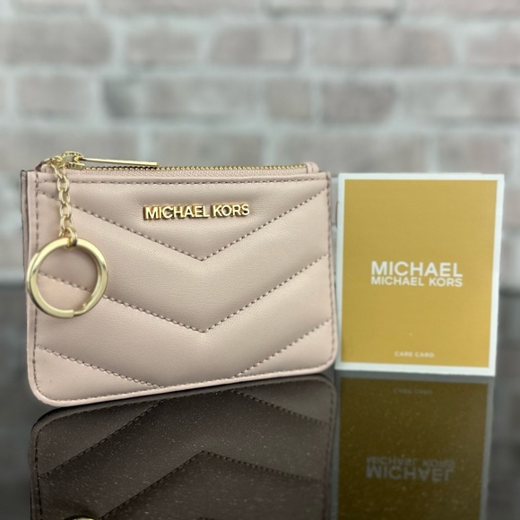 MICHAEL KORS JET SET TRAVEL LEATHER SMALL COINPOUCH CARD WALLET BAG $188 Blush - Picture 1 of 6